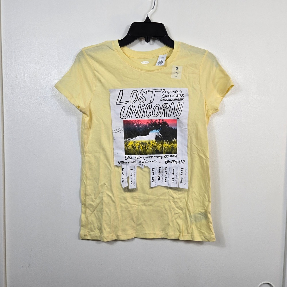 Old Navy Girls Yellow‎ Lost Unicorn Short Sleeve Graphic Tee XL/14 NEW Whimsical